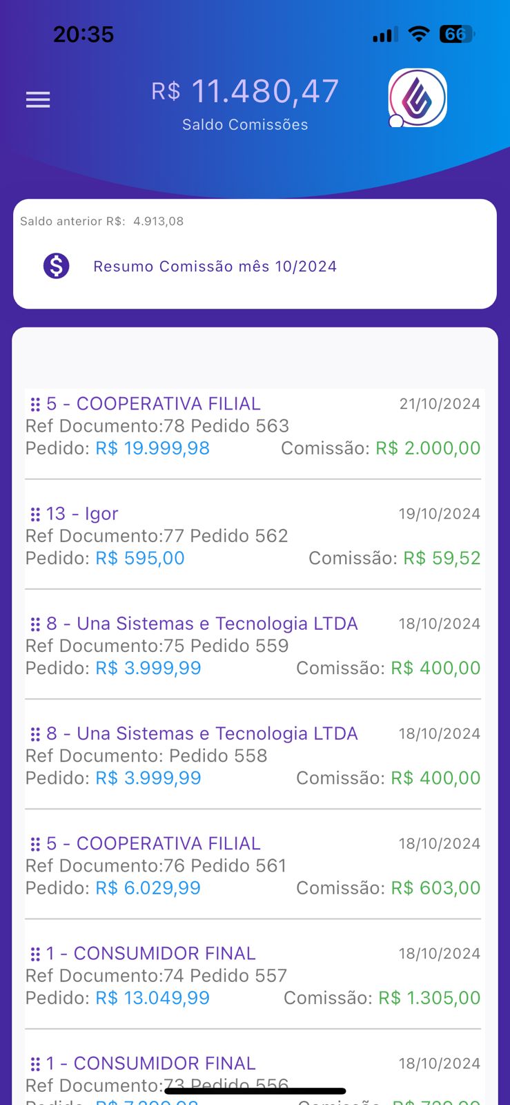 Controle Comissões App Una ERP Controle Comissões App Una ERP