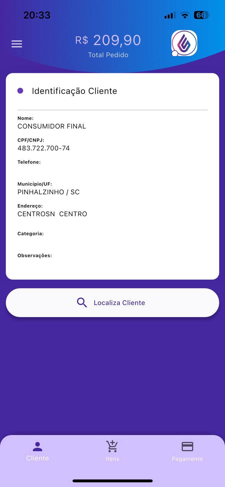 Seleção Cliente Emissão Pedidos App Una ERP Seleção Cliente Emissão Pedidos App Una ERP
