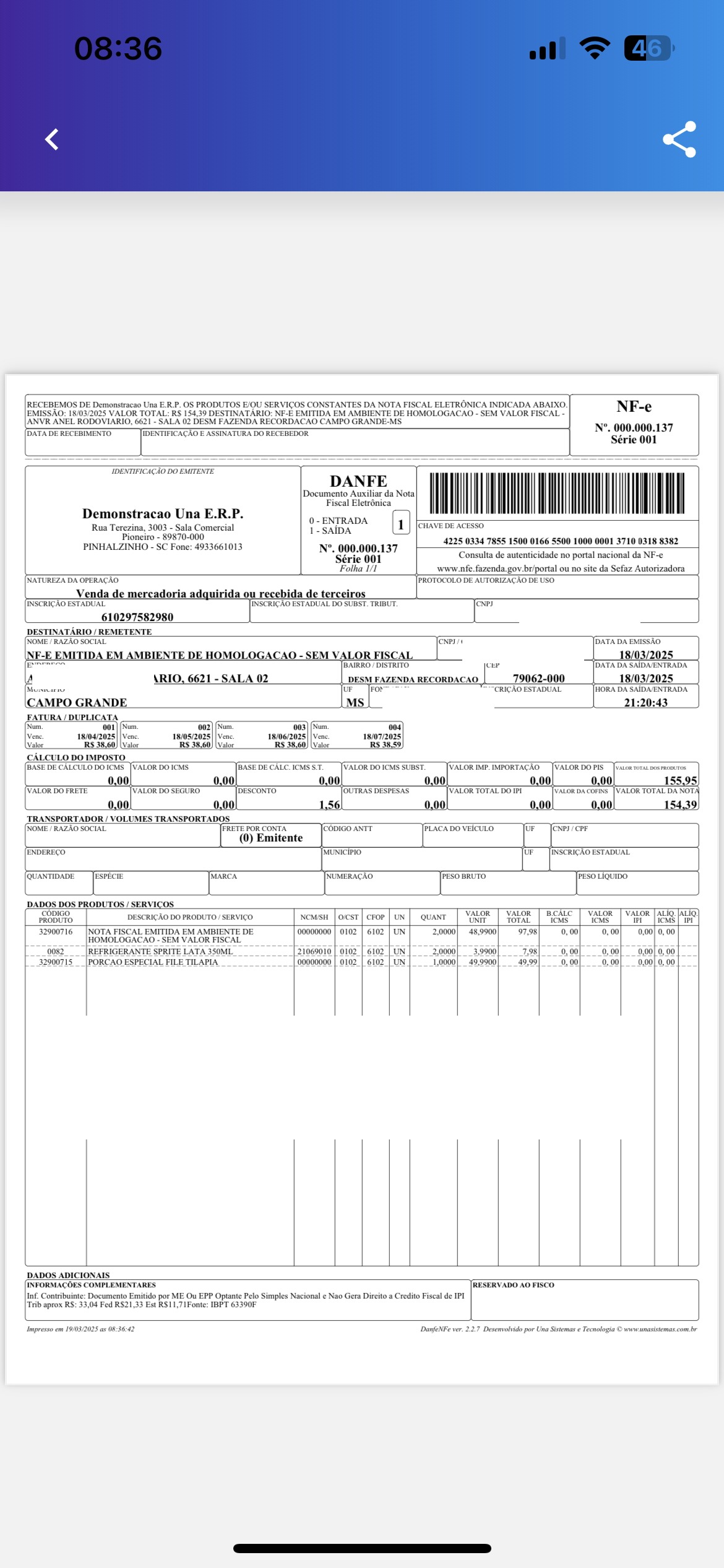 Emissão Nota Fiscal Aplicativo Una ERP Emissão Nota Fiscal Aplicativo Una ERP